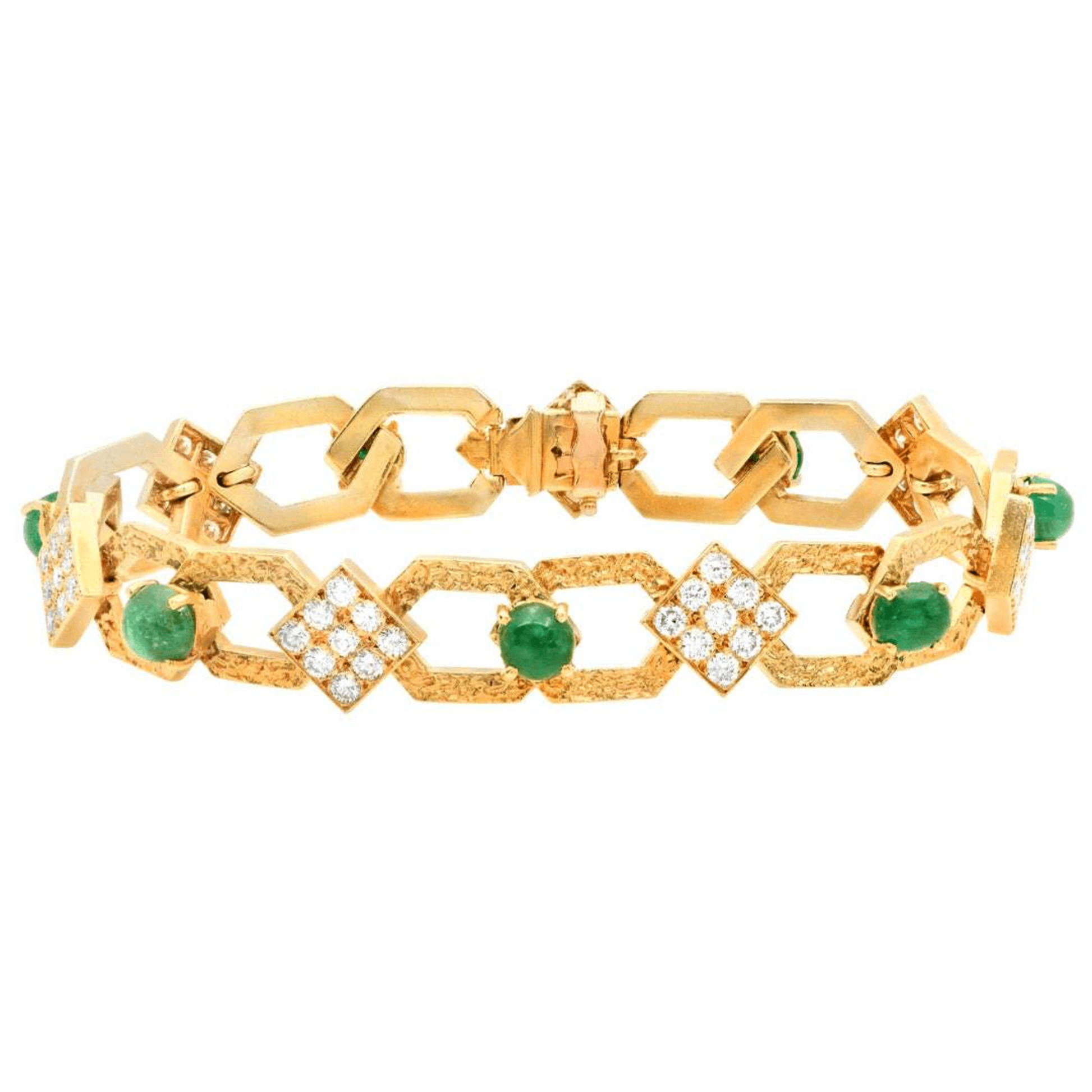 Gérard 1980s 18KT Yellow Gold Emerald & Diamond Necklace as bracelet