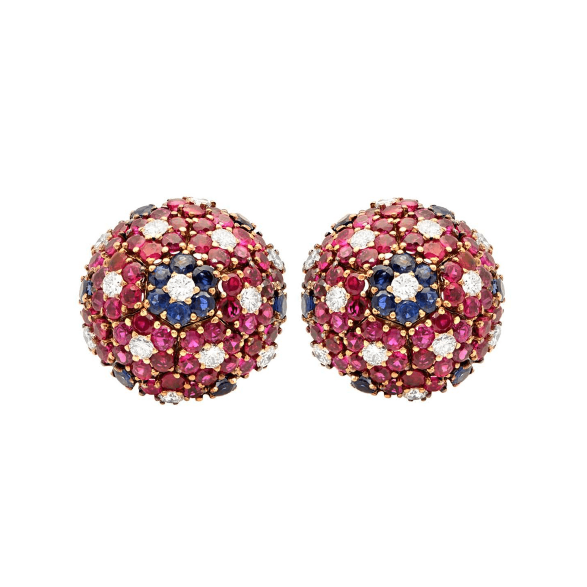 Post-1980s 14KT Yellow Gold Ruby, Diamond & Sapphire Earrings front