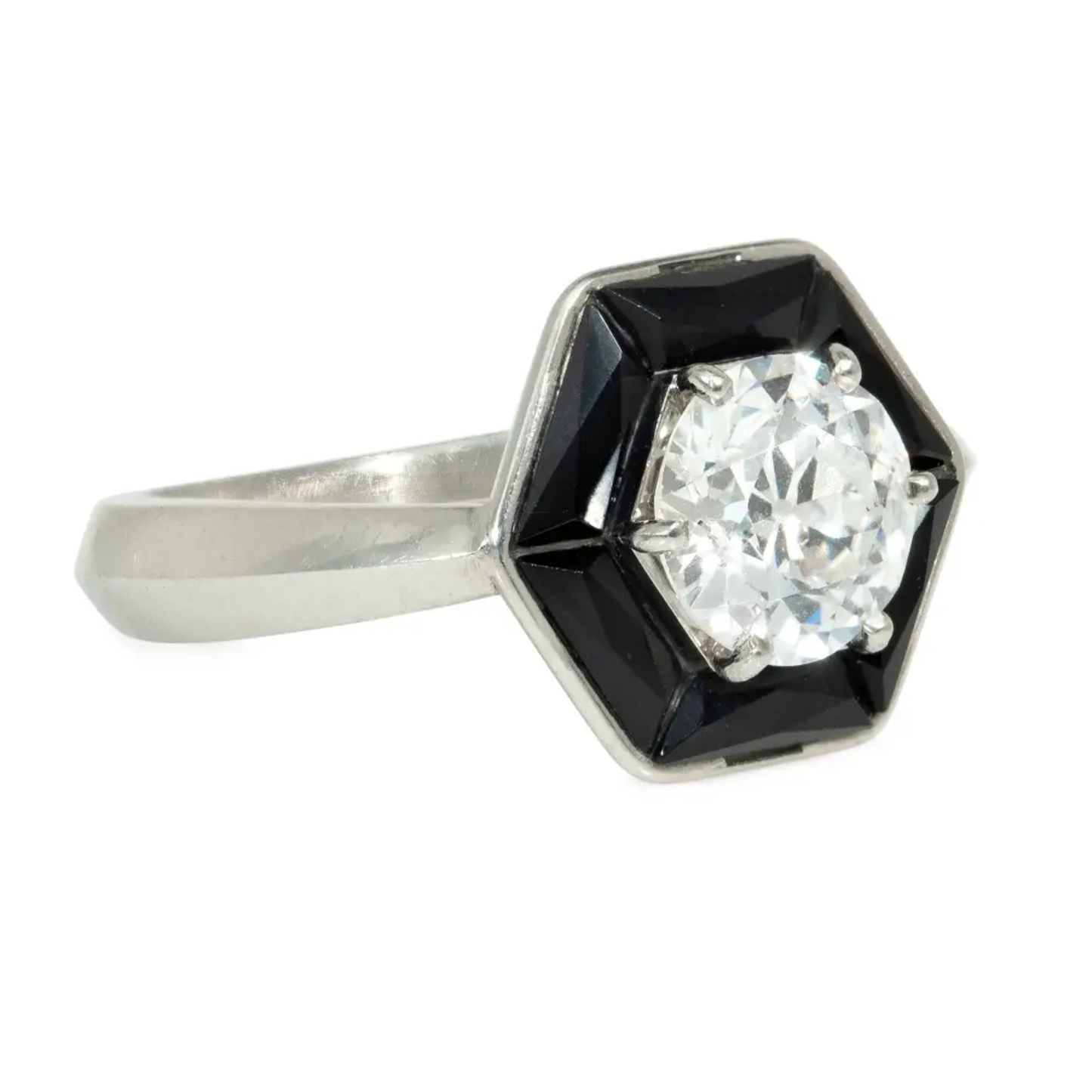 Art Deco Platinum Onyx & Diamond Ring side