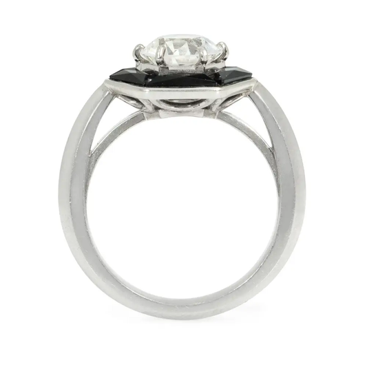 Art Deco Platinum Onyx & Diamond Ring profile