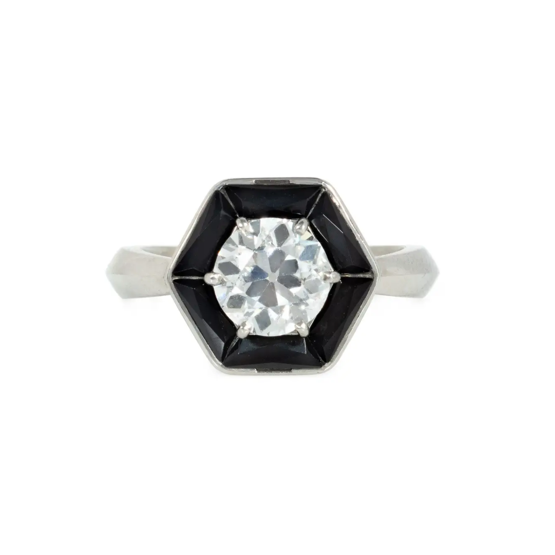 Art Deco Platinum Onyx & Diamond Ring front