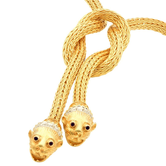 Greek Post-1980s 18KT Yellow Gold Diamond Necklace front