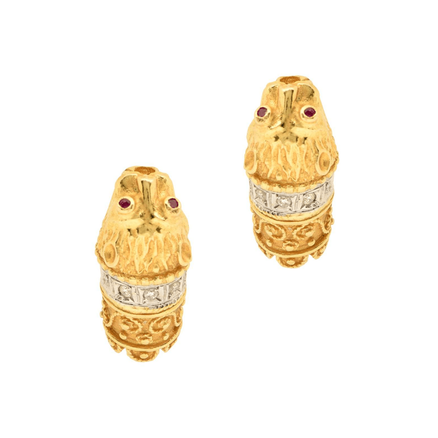 Greek Post-1980s 18KT Yellow Gold Diamond Earrings front