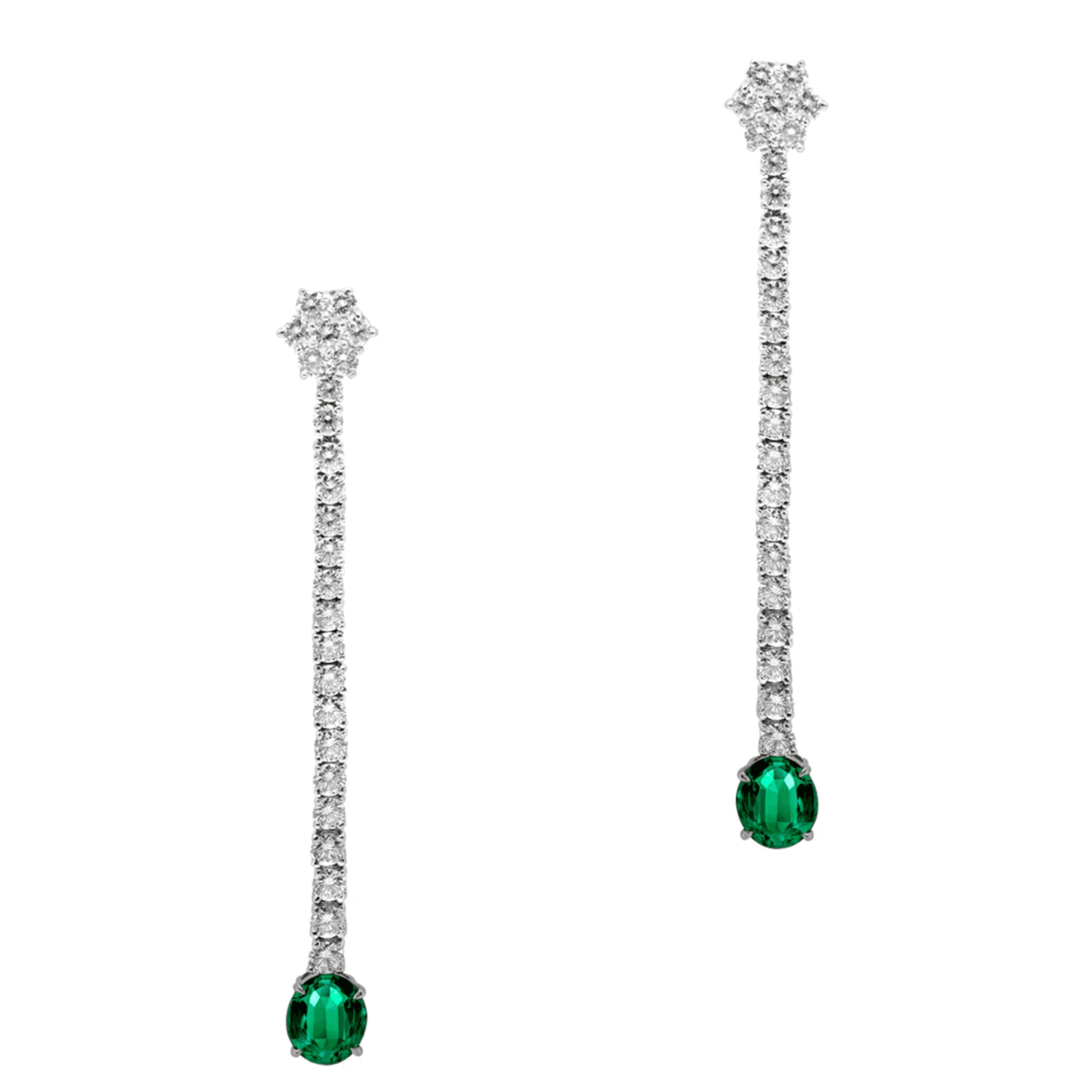 Contemporary 18KT White Gold Emerald & Diamond Earrings front