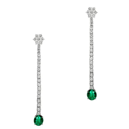 Contemporary 18KT White Gold Emerald & Diamond Earrings front