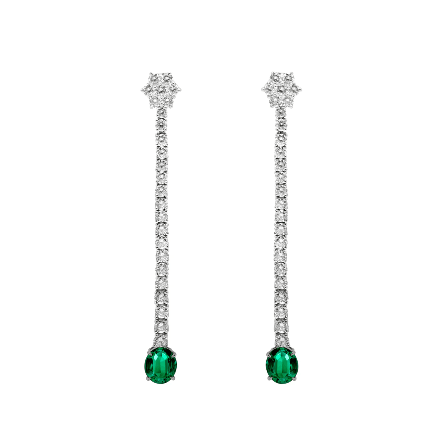 Contemporary 18KT White Gold Emerald & Diamond Earrings front