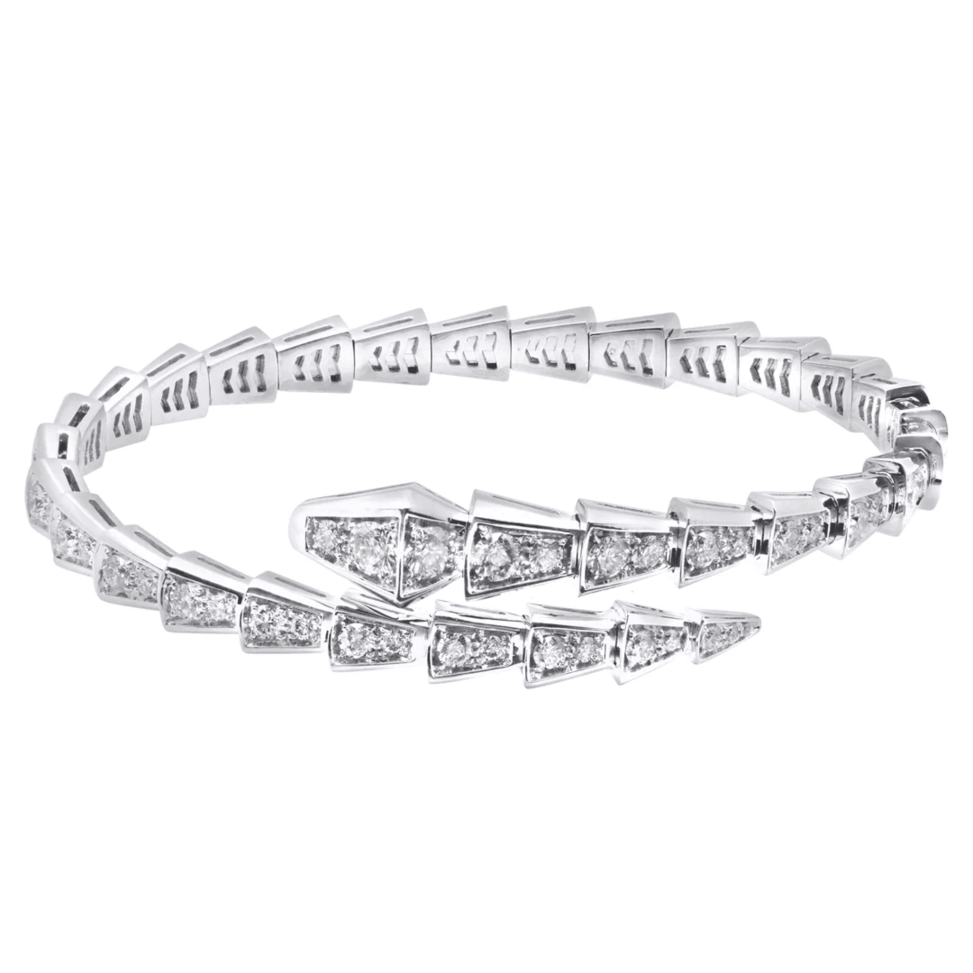 Bulgari Post-1980s 18KT White Gold Diamond Serpenti Viper Bracelet front