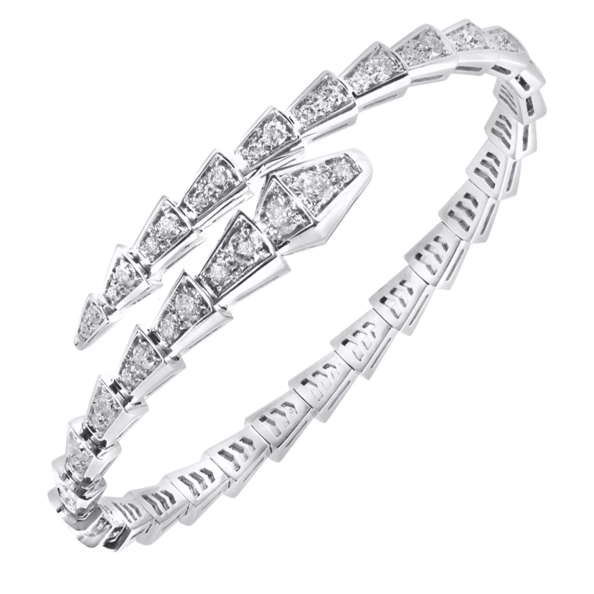 Bulgari Post-1980s 18KT White Gold Diamond Serpenti Viper Bracelet front