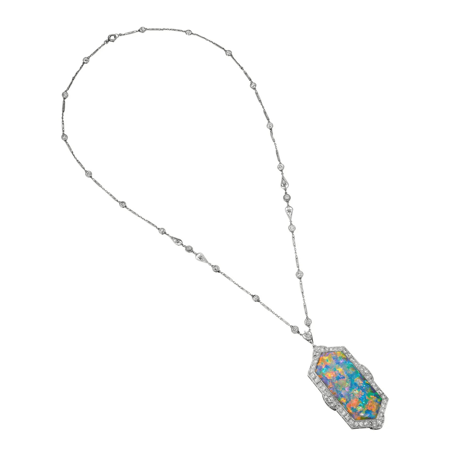 J.E. Caldwell Art Deco Platinum Opal & Diamond Necklace front