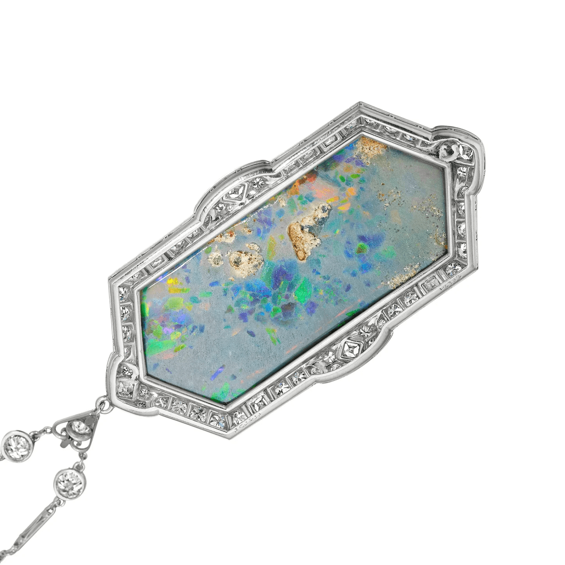 J.E. Caldwell Art Deco Platinum Opal & Diamond Necklace back