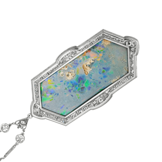 J.E. Caldwell Art Deco Platinum Opal & Diamond Necklace back