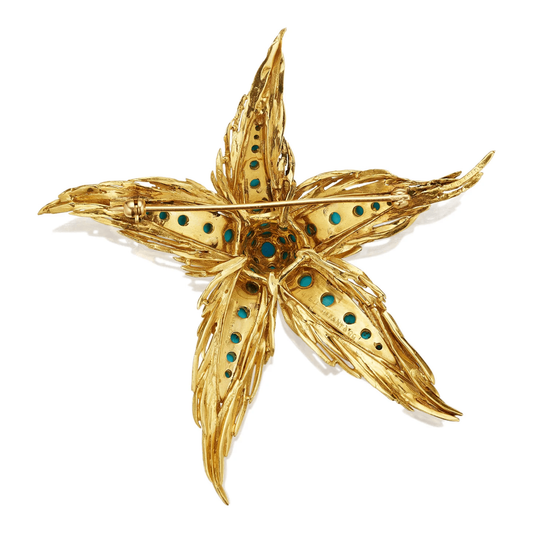Tiffany & Co. 1960s 18KT Yellow Gold Turquoise Starfish Brooch back