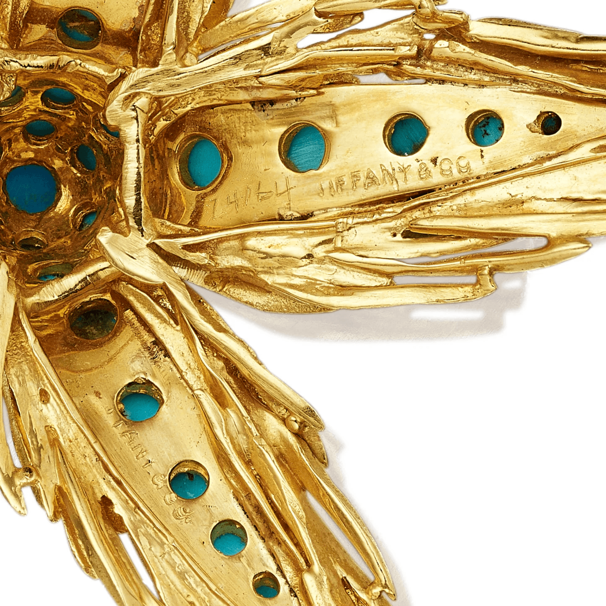 Tiffany & Co. 1960s 18KT Yellow Gold Turquoise Starfish Brooch signature