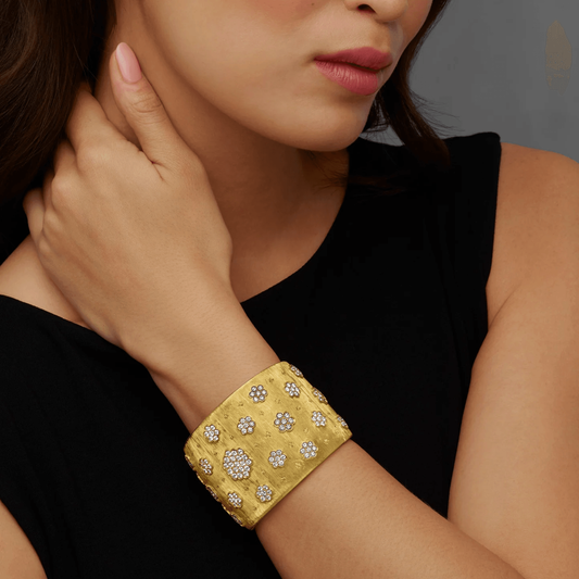 M. Buccellati 1960s 18KT Yellow Gold Diamond Bracelet on wrist