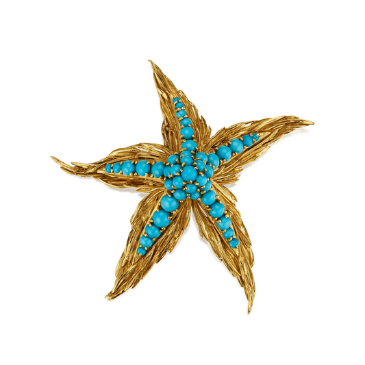 Tiffany & Co. 1960s 18KT Yellow Gold Turquoise Starfish Brooch front