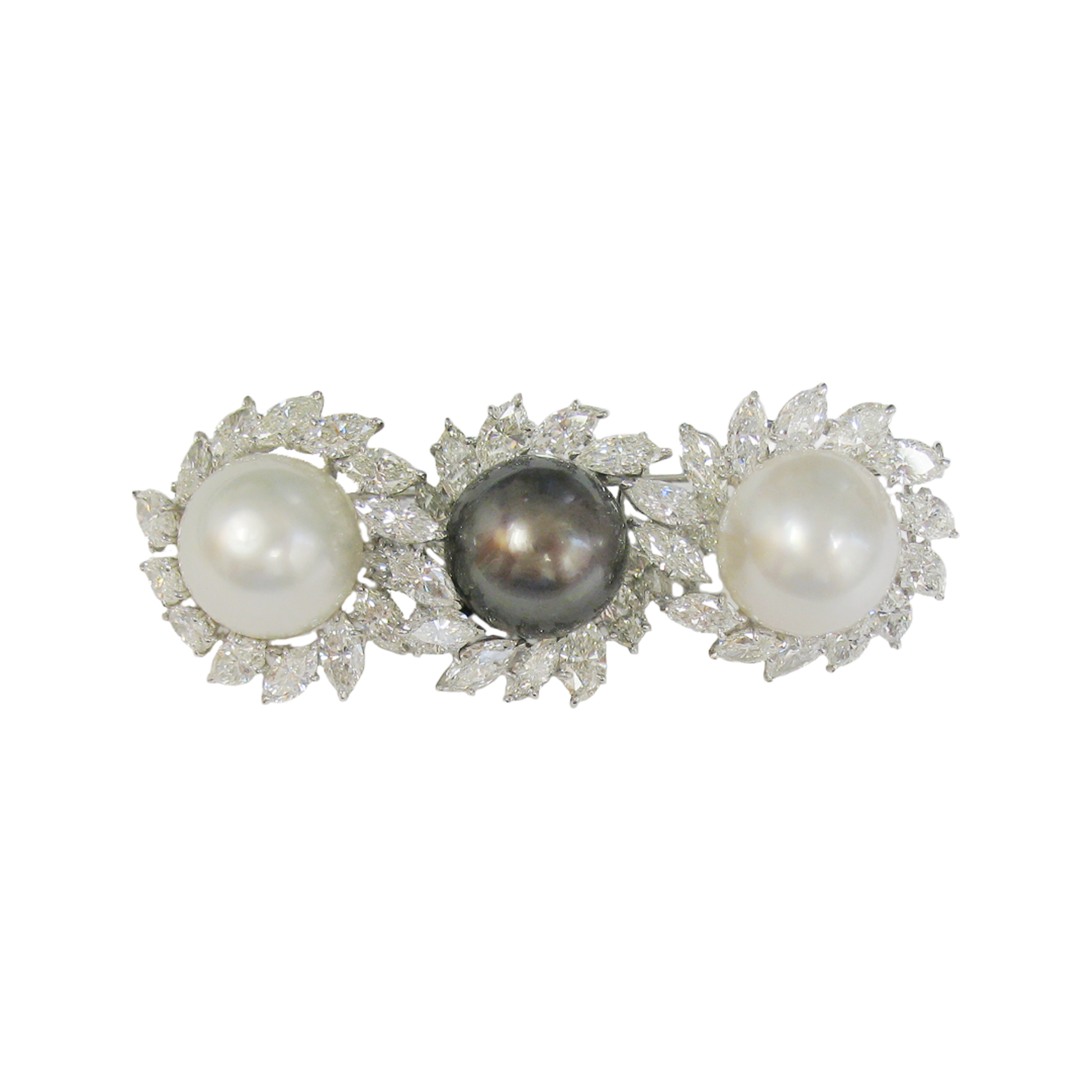 Bulgari Art Deco Platinum Cultured Pearl & Diamond Brooch front