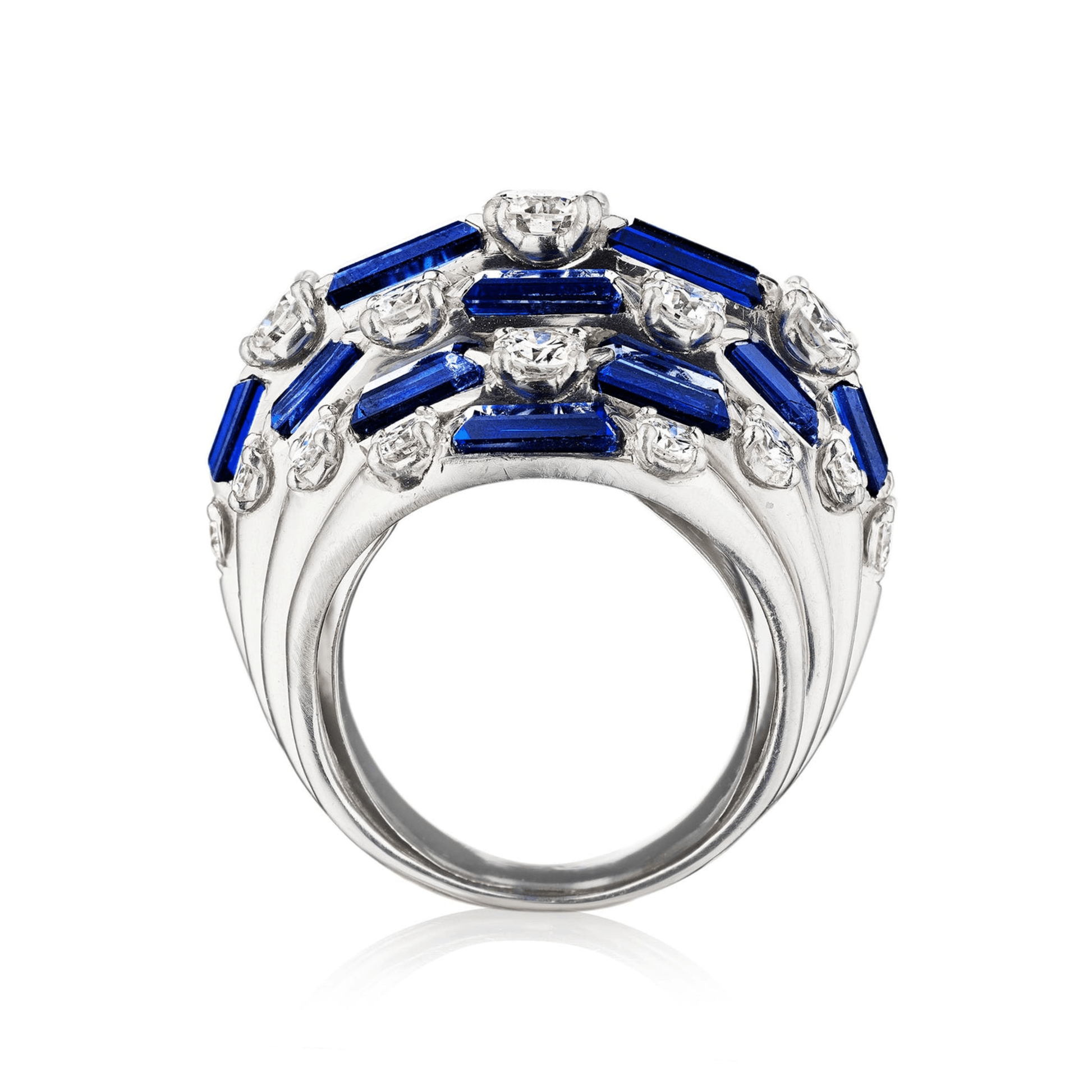 Oscar Heyman Bros. 1950s Platinum Sapphire & Diamond Ring profile