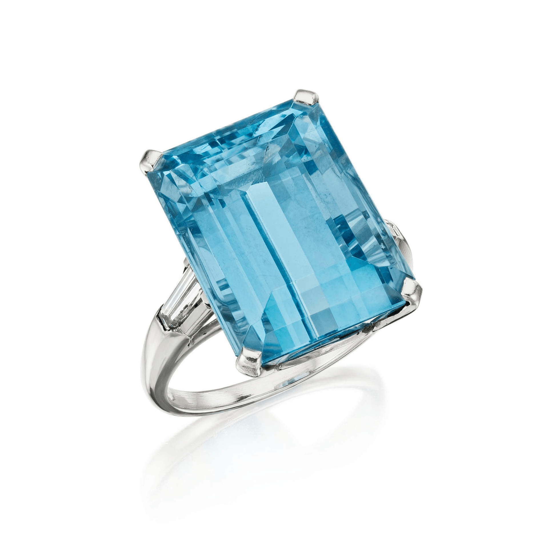 Oscar Heyman Bros. 1950s Platinum Aquamarine & Diamond Ring front