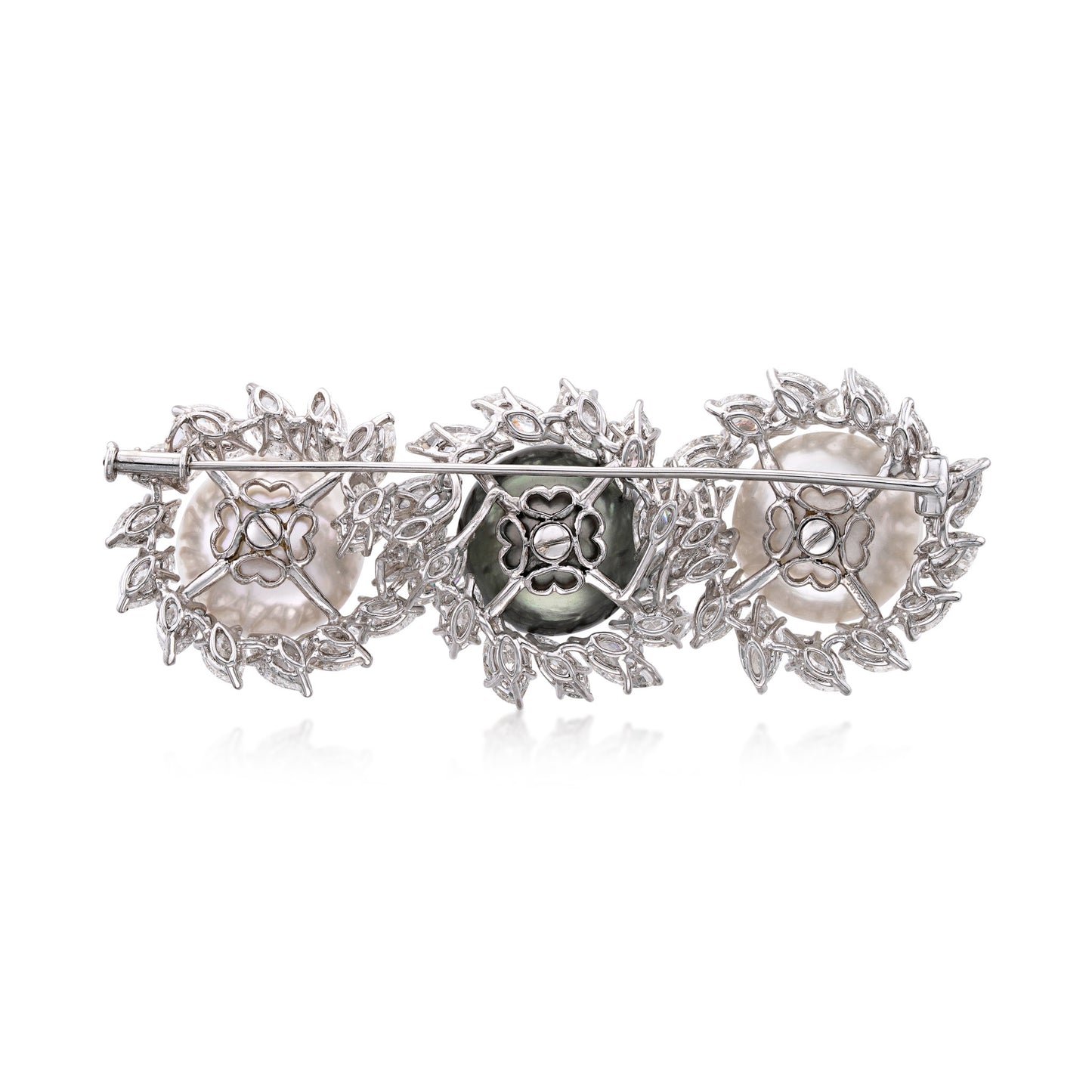 Bulgari Art Deco Platinum Cultured Pearl & Diamond Brooch back