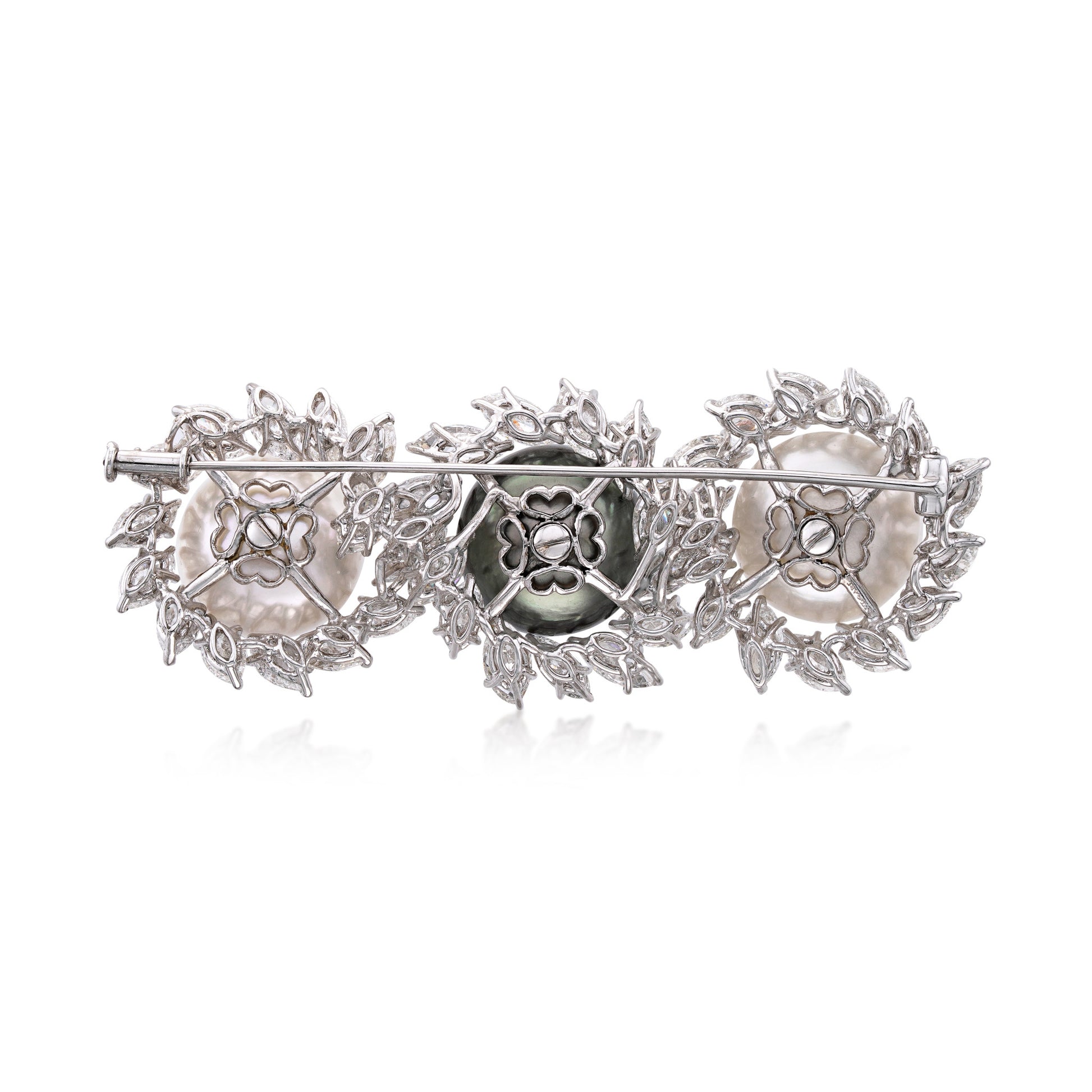 Bulgari Art Deco Platinum Cultured Pearl & Diamond Brooch back