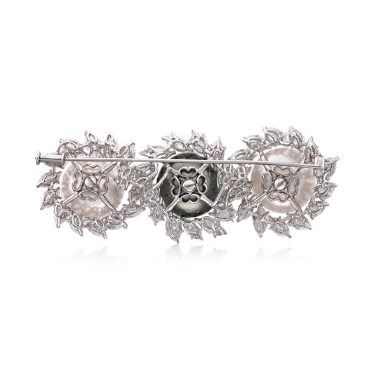 Bulgari Art Deco Platinum Cultured Pearl & Diamond Brooch back