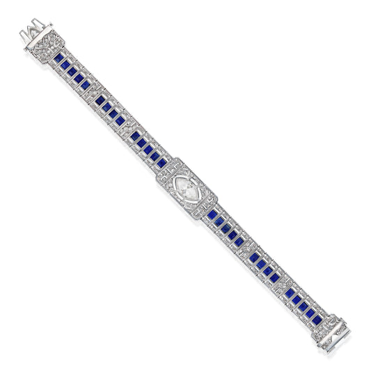 Art Deco Platinum Sapphire & Diamond Bracelet back