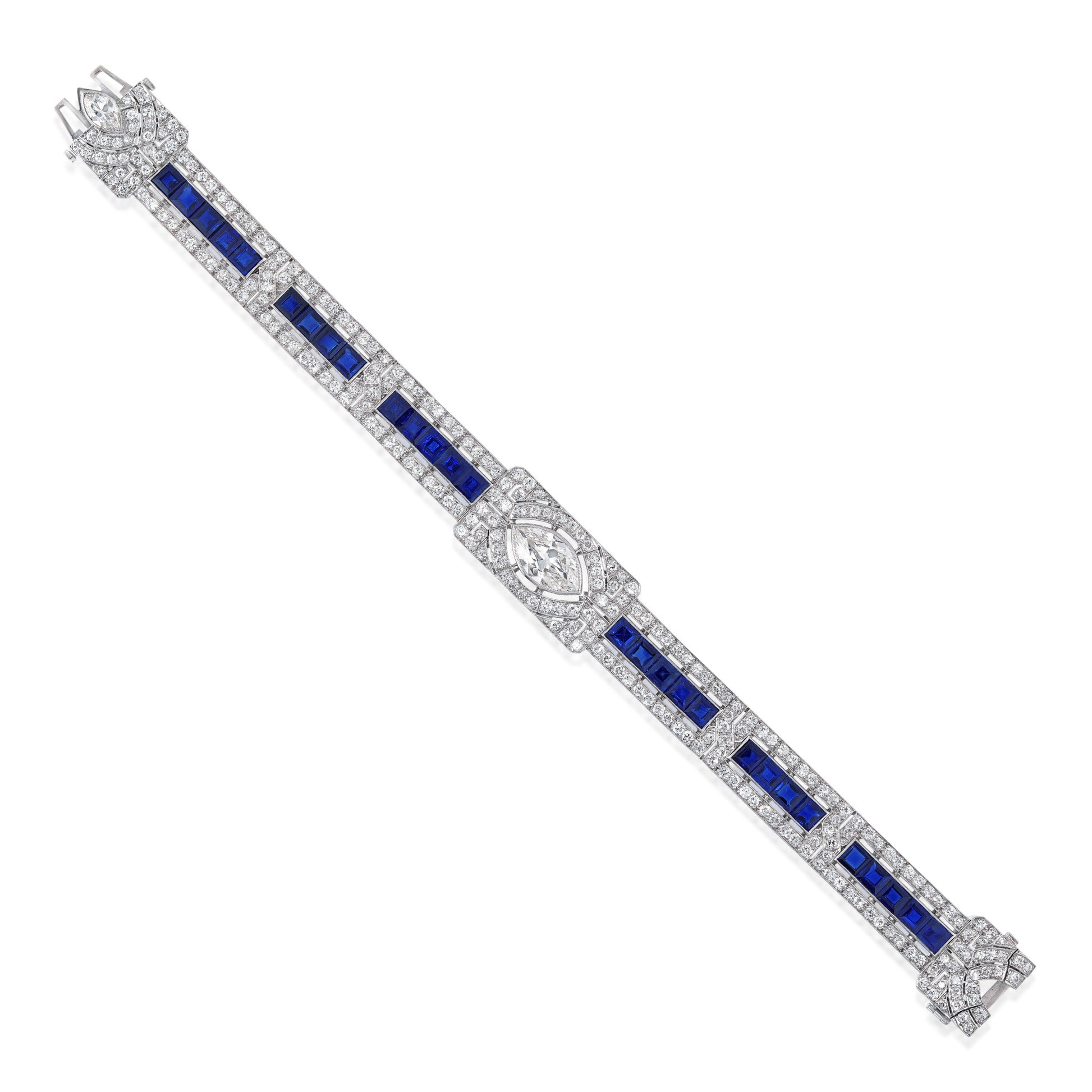 Art Deco Platinum Sapphire & Diamond Bracelet front