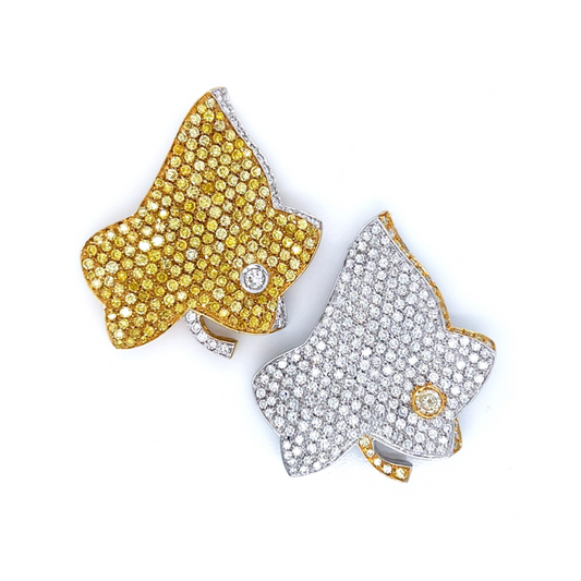 Post-1980s 18KT White & Yellow Gold Diamond Leaf Brooches front