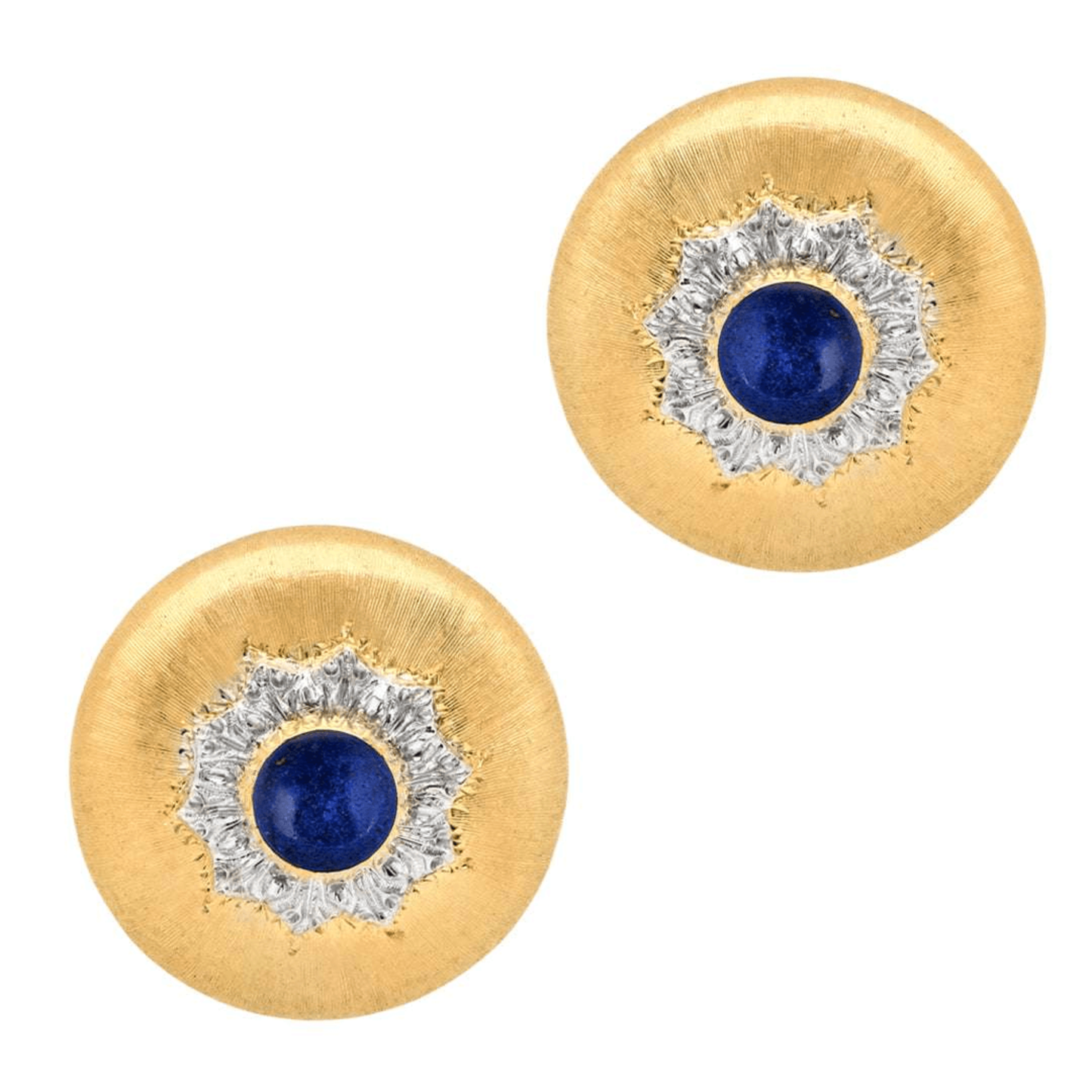 Buccellati 1980s 18KT Yellow Gold Lapis Lazuli & Diamond Earrings front