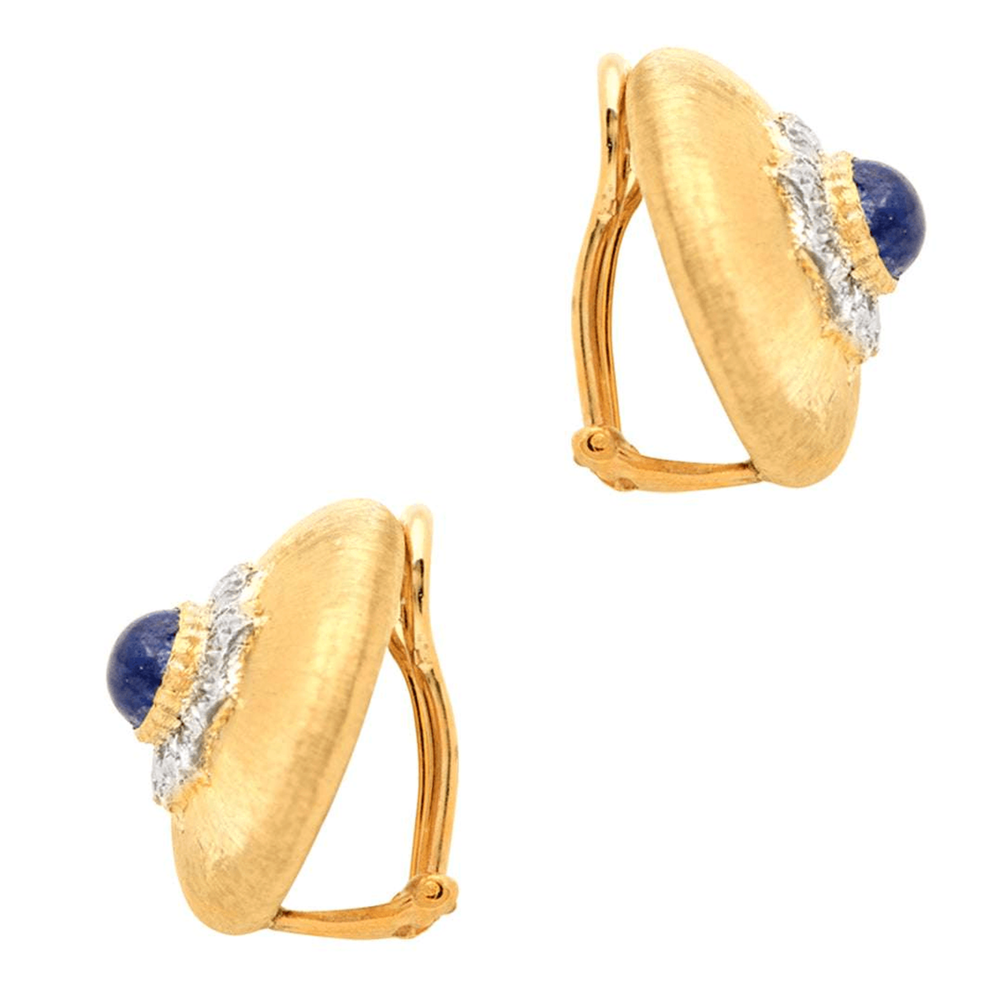 Buccellati 1980s 18KT Yellow Gold Lapis Lazuli & Diamond Earrings side