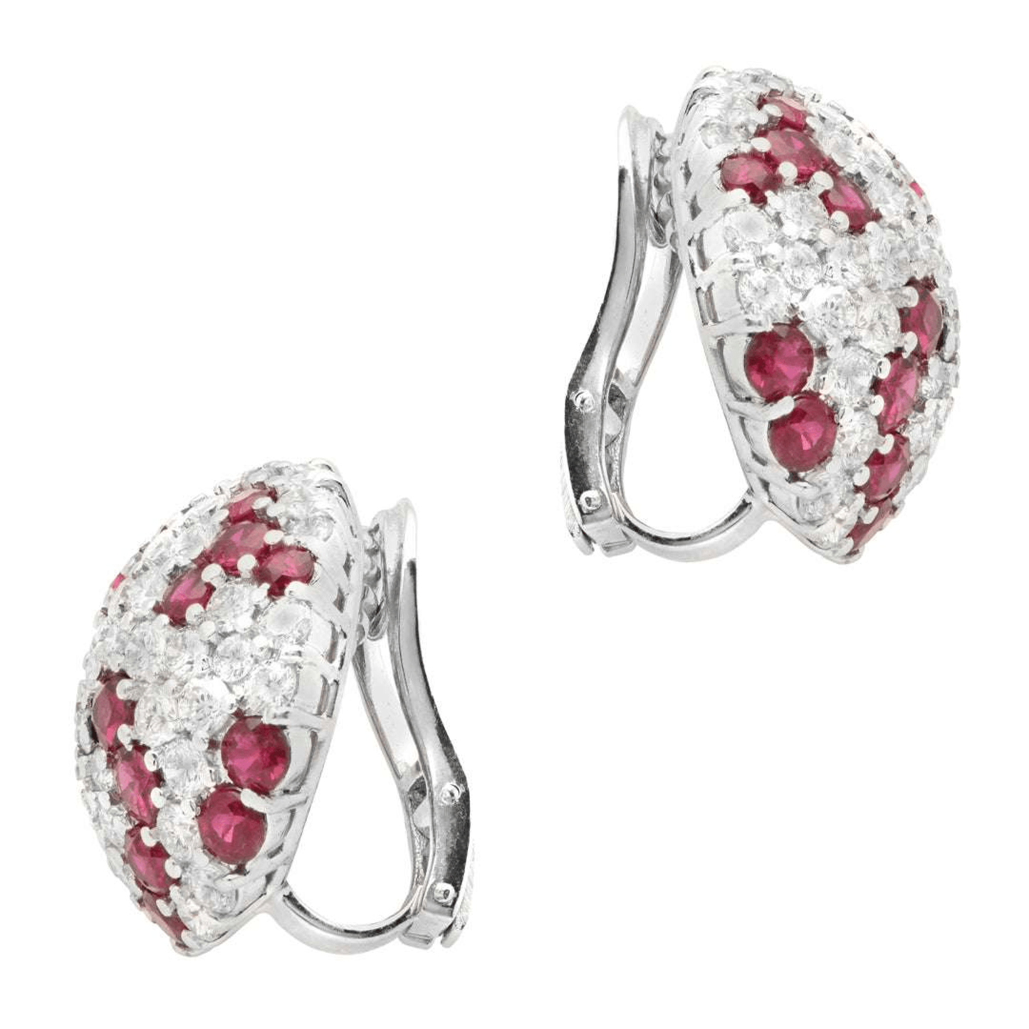 Post-1980s 18KT White Gold Ruby & Diamond Earrings side