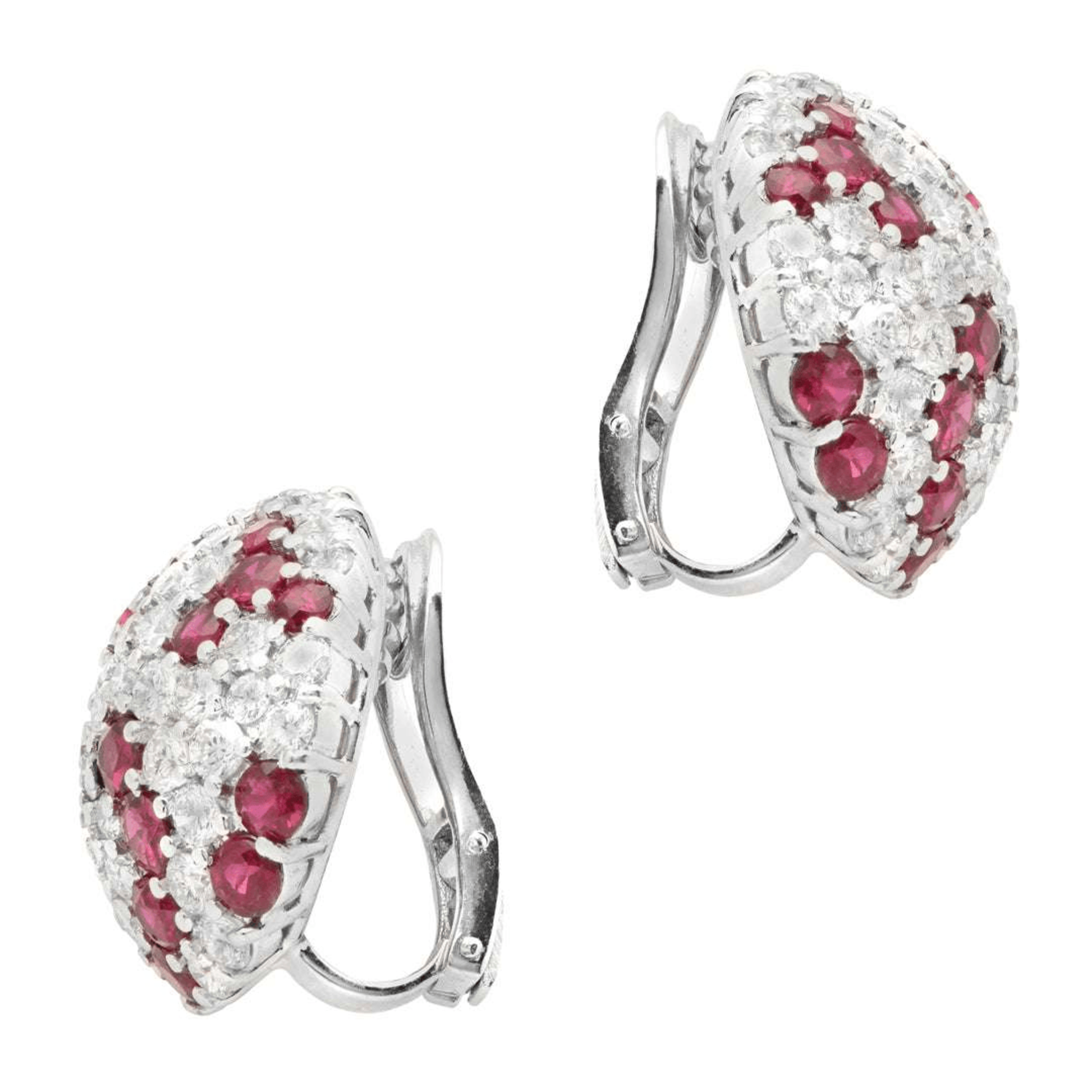 Post-1980s 18KT White Gold Ruby & Diamond Earrings side