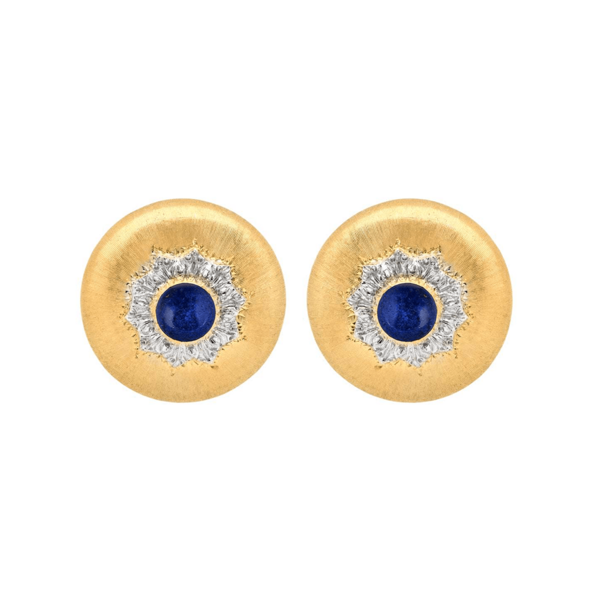 Buccellati 1980s 18KT Yellow Gold Lapis Lazuli & Diamond Earrings front