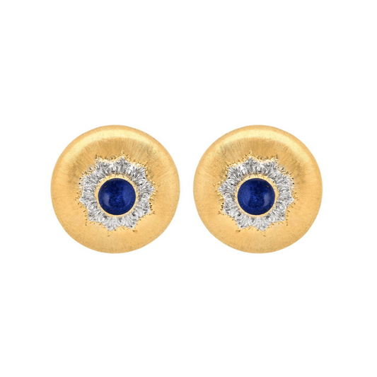 Buccellati 1980s 18KT Yellow Gold Lapis Lazuli & Diamond Earrings front