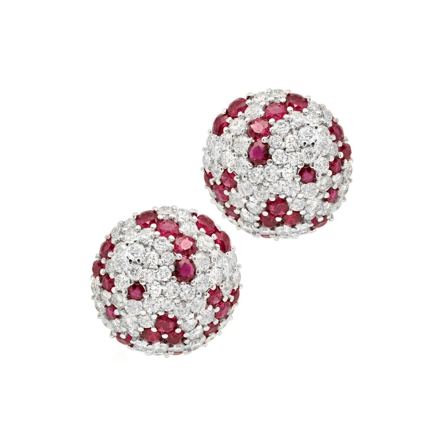 Post-1980s 18KT White Gold Ruby & Diamond Earrings front