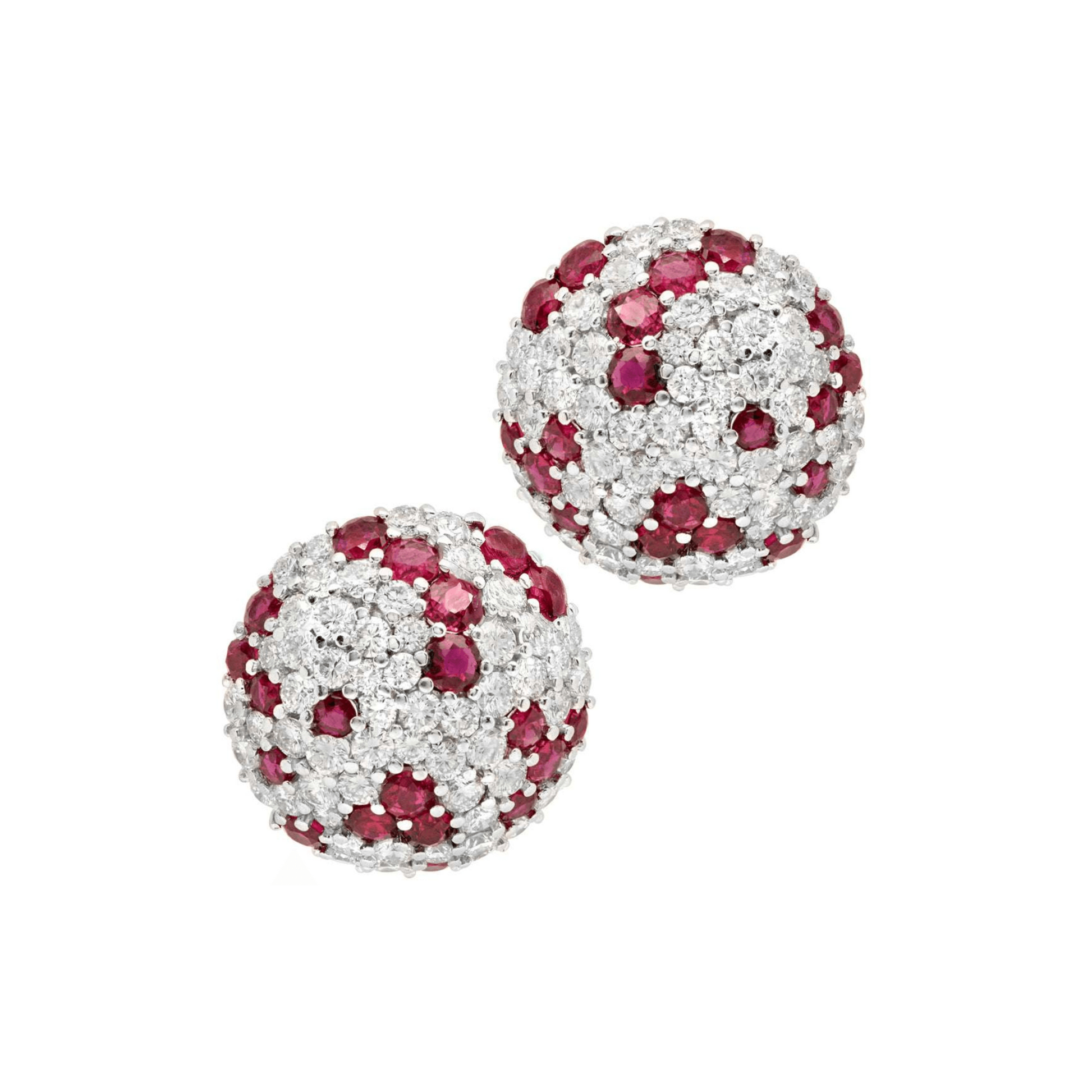 Post-1980s 18KT White Gold Ruby & Diamond Earrings front