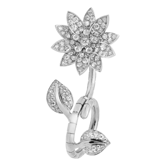 Van Cleef & Arpels Post-1980s 18KT White Gold Diamond Lotus Ring front
