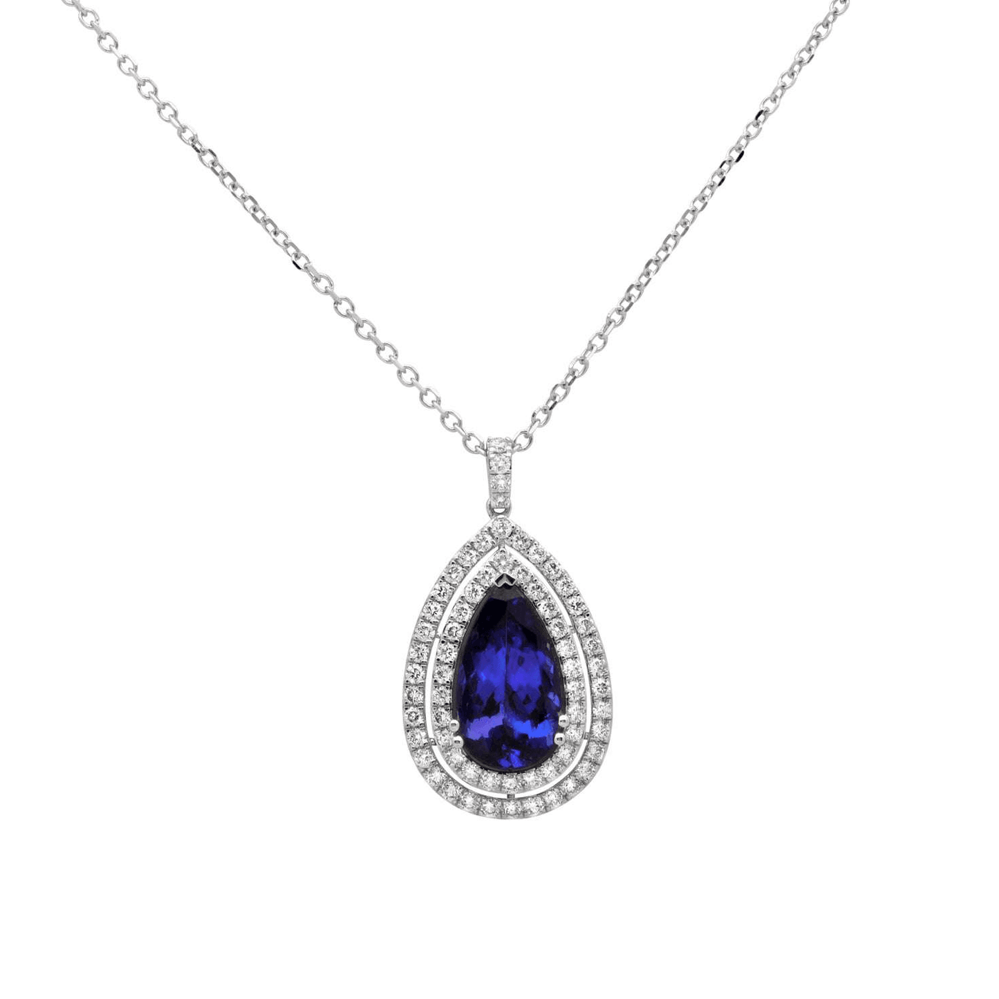 Post-1980s 14KT White Gold Tanzanite & Diamond Necklace front