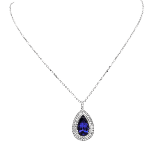 Post-1980s 14KT White Gold Tanzanite & Diamond Necklace front