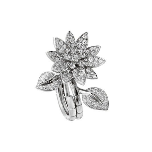 Van Cleef & Arpels Post-1980s 18KT White Gold Diamond Lotus Ring front