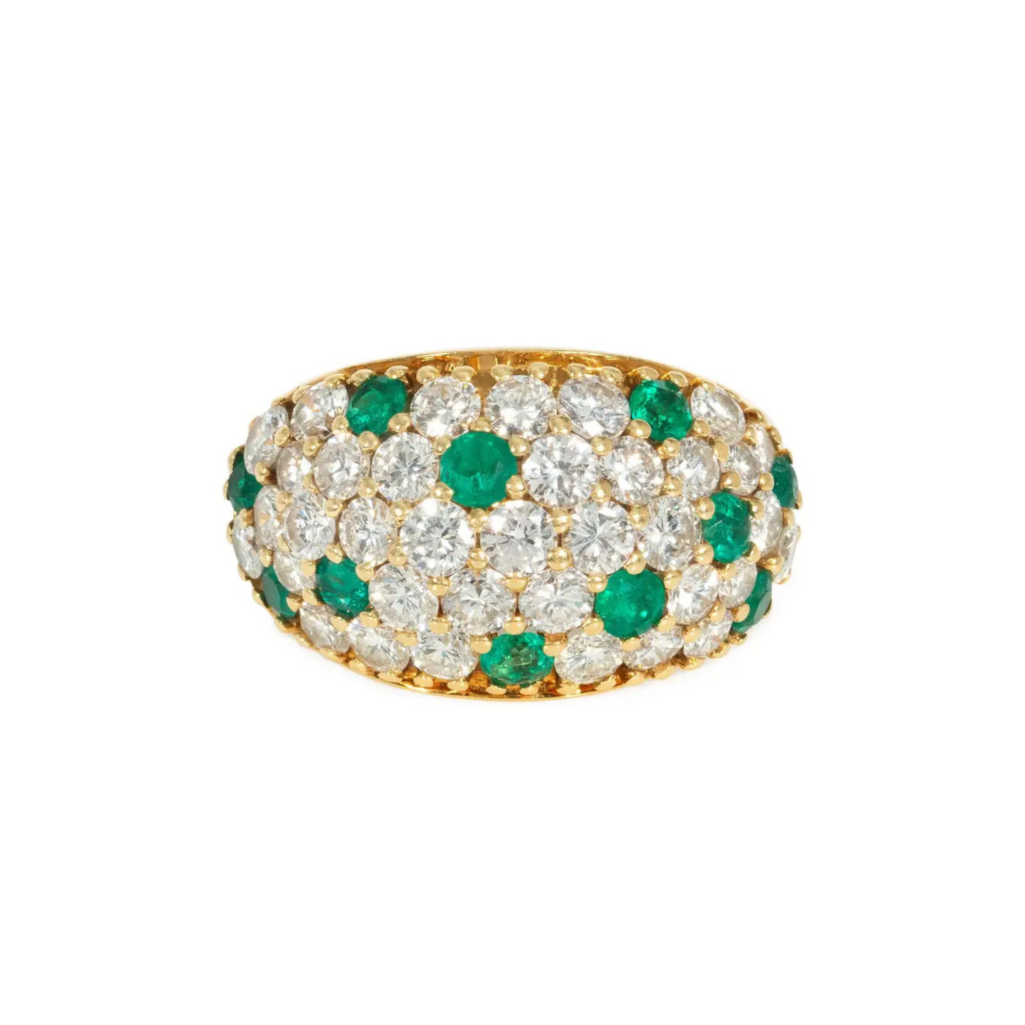 French 1960s 18KT Yellow Gold Emerald & Diamond Ring front