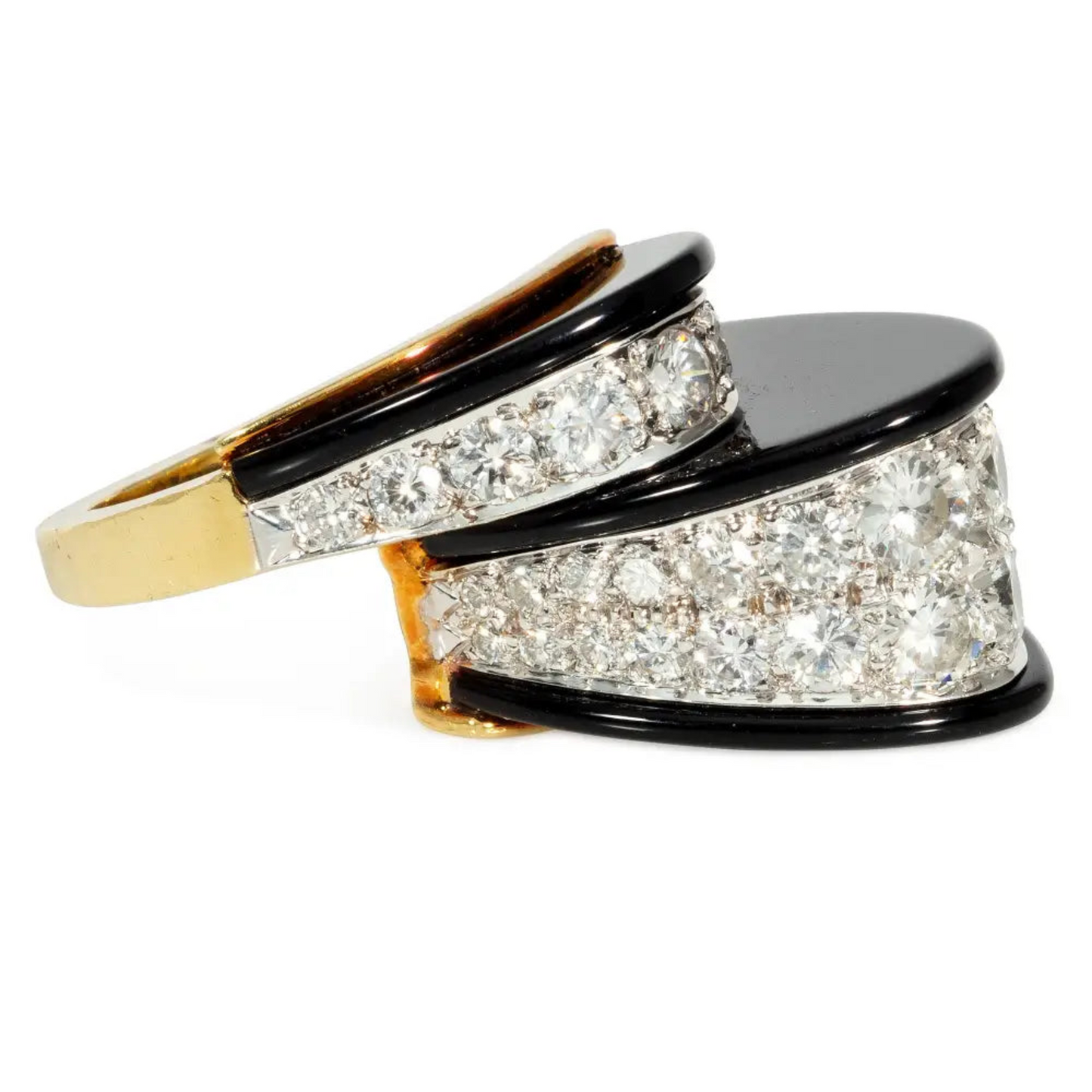 1980s 18KT Yellow Gold Diamond & Onyx Ring side