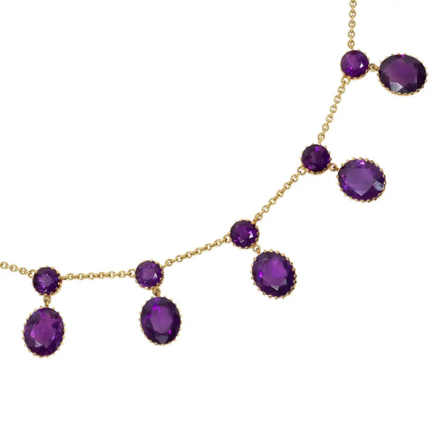 Victorian 18KT Yellow Gold Amethyst Necklace close-up details