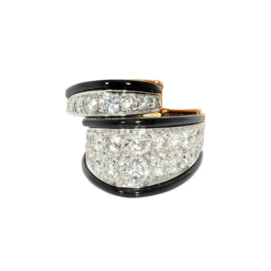 1980s 18KT Yellow Gold Diamond & Onyx Ring front