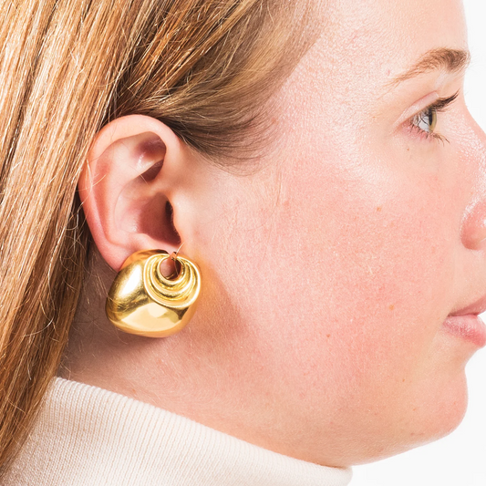 David Webb 1980s 18KT Yellow Gold Earrings on ear