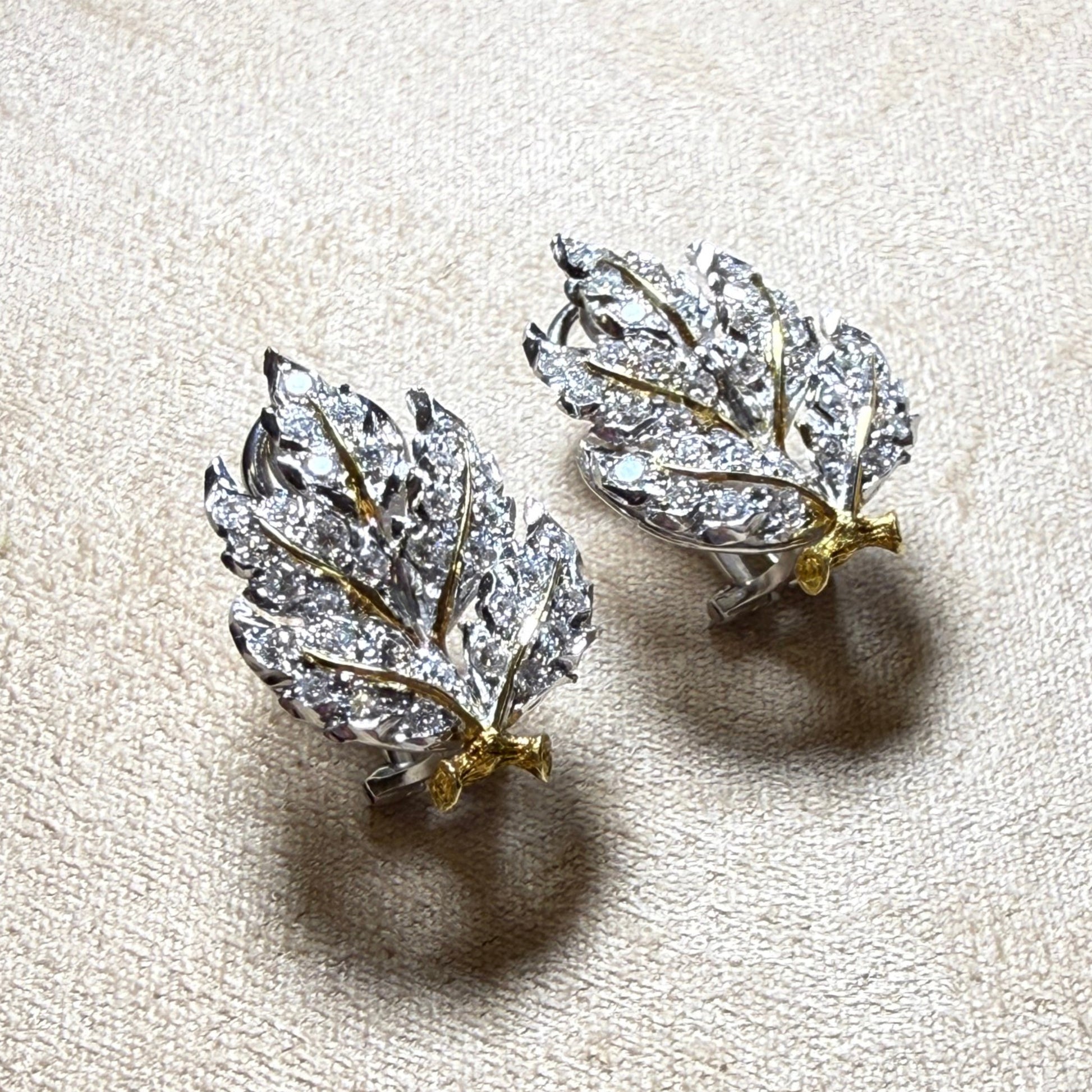 Buccellati Italy 1980s Platinum & 18KT Yellow Gold Diamond Earrings front