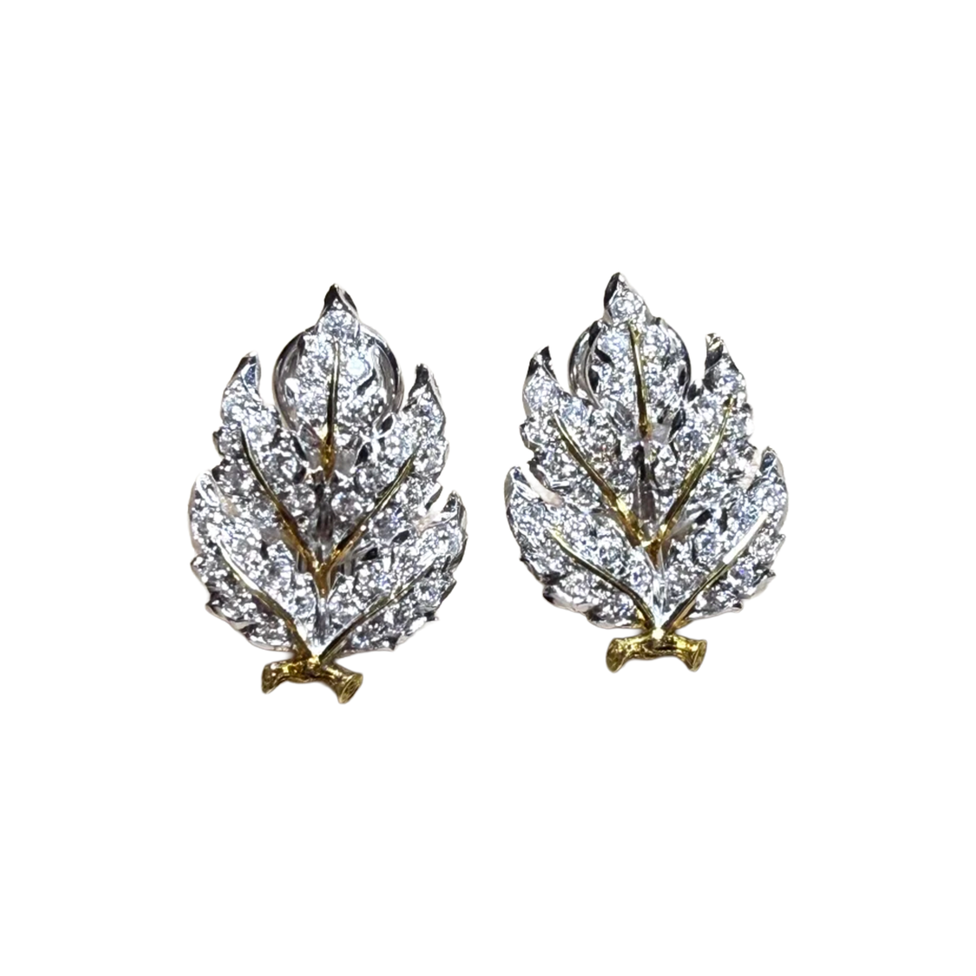 Buccellati Italy 1980s Platinum & 18KT Yellow Gold Diamond Earrings front