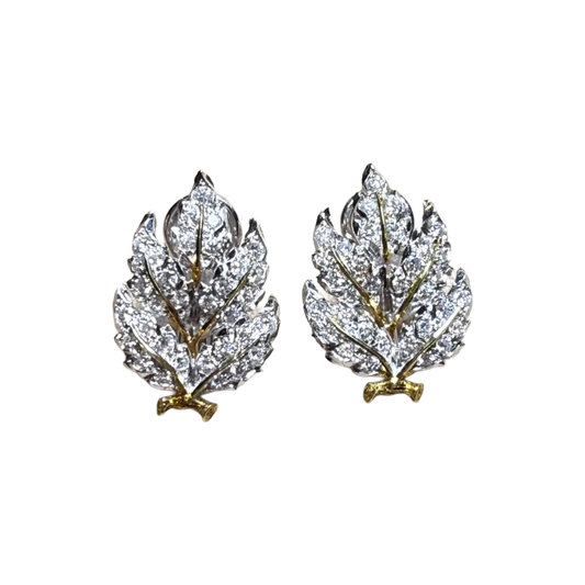 Buccellati Italy 1980s Platinum & 18KT Yellow Gold Diamond Earrings front