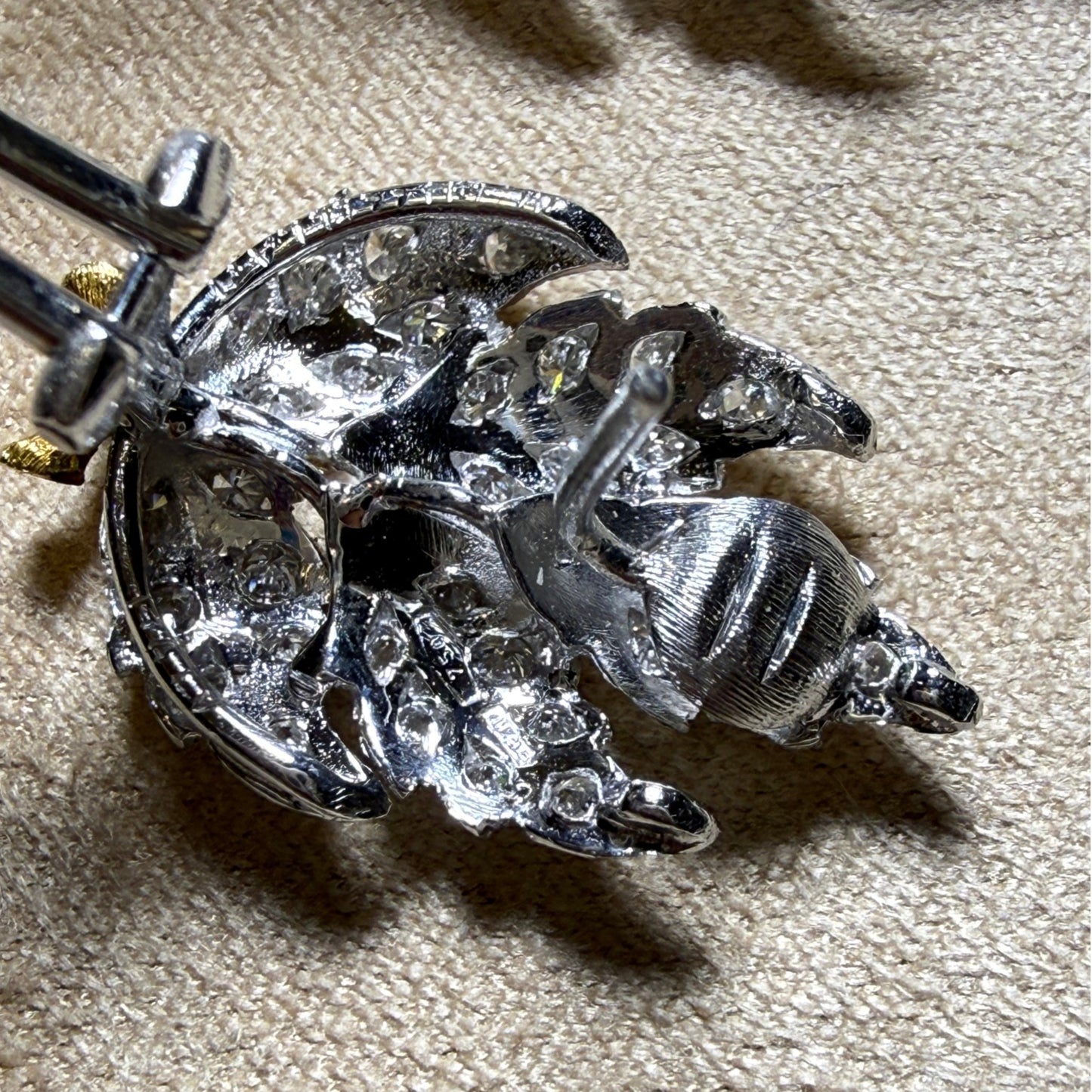 Buccellati Italy 1980s Platinum & 18KT Yellow Gold Diamond Earrings back