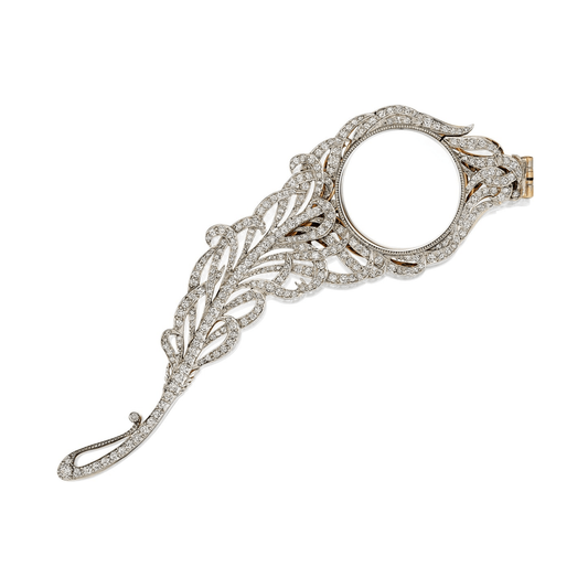 Howard & Co. Edwardian Platinum & 18KT Yellow Gold Diamond Lorgnette Pendant front